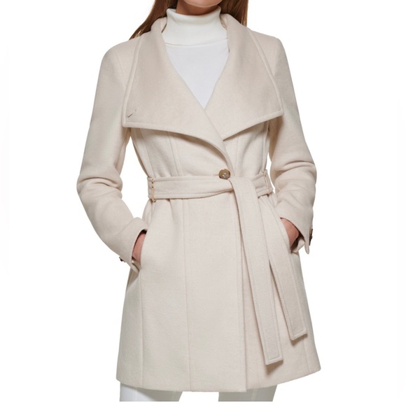 Calvin Klein Women's Petite Asymmetrical Belted Wrap Coat